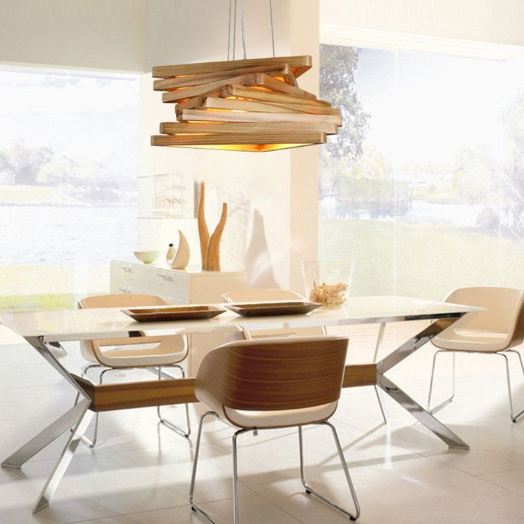 Stacking Triangles Solid Wood Hanging Light Modern Style Creative 1-Light Suspension Lamp for Coffee Shop Restaurant