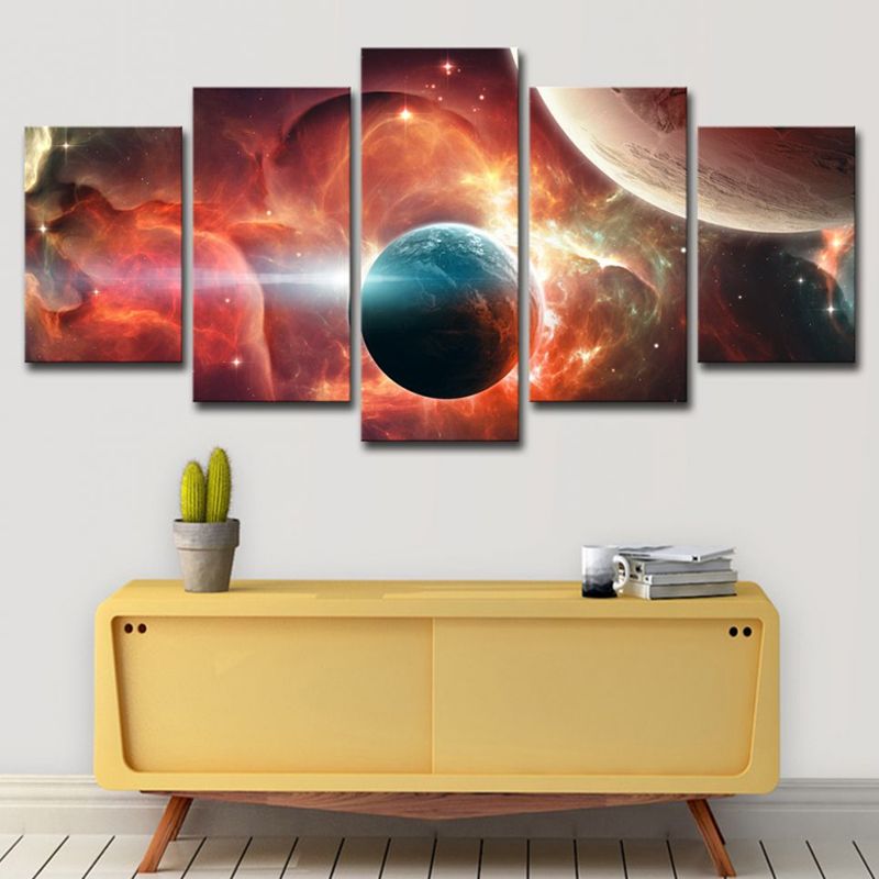 Red Universe Planet Wall Art Multi-Piece Science Fictional Kids Room Canvas Print