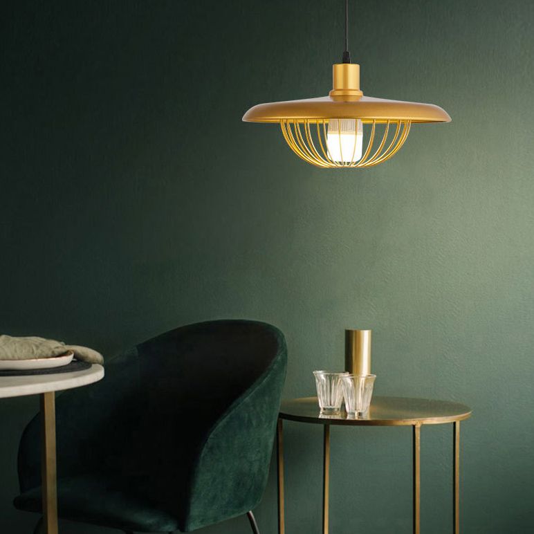 Stile moderno a sospensione a ciondolo a filo lampada gabbia giù per il ciondolo di illuminazione con tonalità metallica