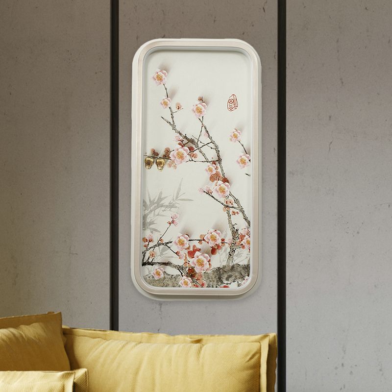 Corridor LED lampe murale chinois style rose prune fleur de fleur murale avec une teinte en métal rectangulaire