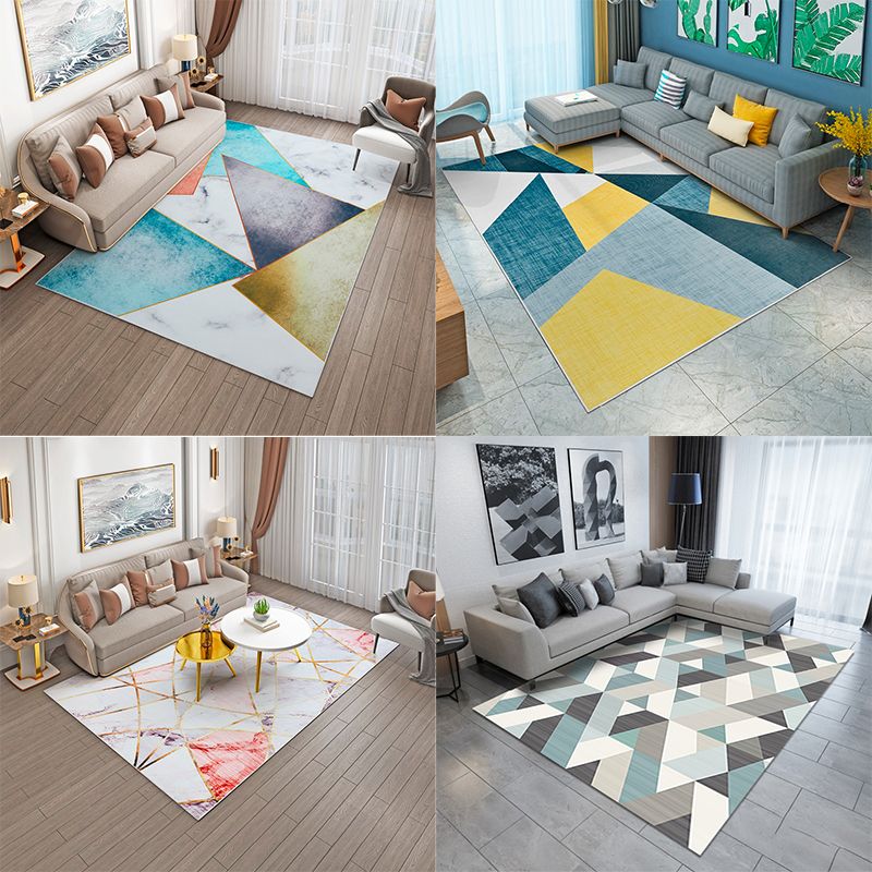 Modern Geometric Printed Rug Multi Color Polyster Rug Anti-Slip Backing Machine Washable Carpet for Living Room