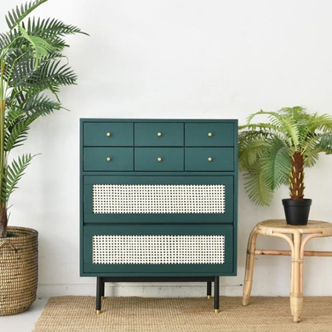 Contemporary Green Accent Chest with 8 Drawers and Straight Legs