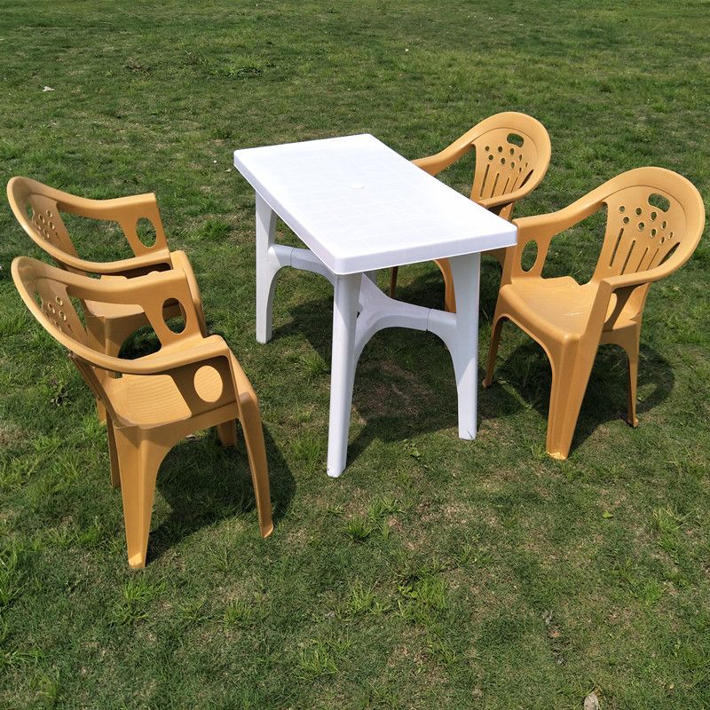 Plastic Outdoor Dining Table Modern White Patio Table with Umbrella Hole