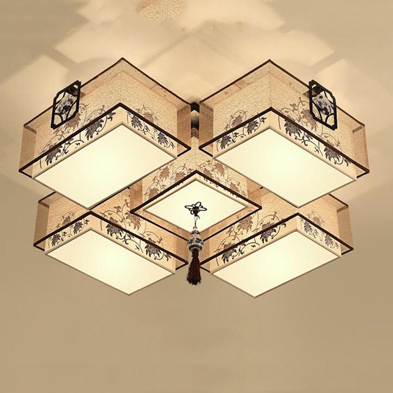 Plafonniers de style asiatique avec abat-jour en tissu pour salon et salle à manger