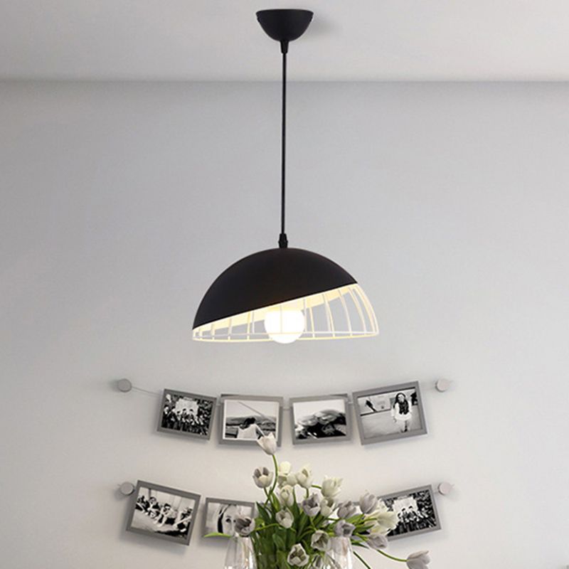 1 Bulb Dining Room Pendant Light Modern Black/Blue/Green Suspended Lighting Fixture with Domed Metal Shade