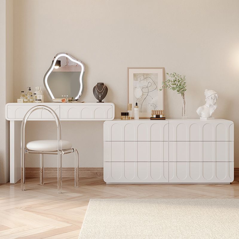 Lighted Mirror Makeup Vanity Desk in Wood Vanity Dressing Table Set for Bedroom