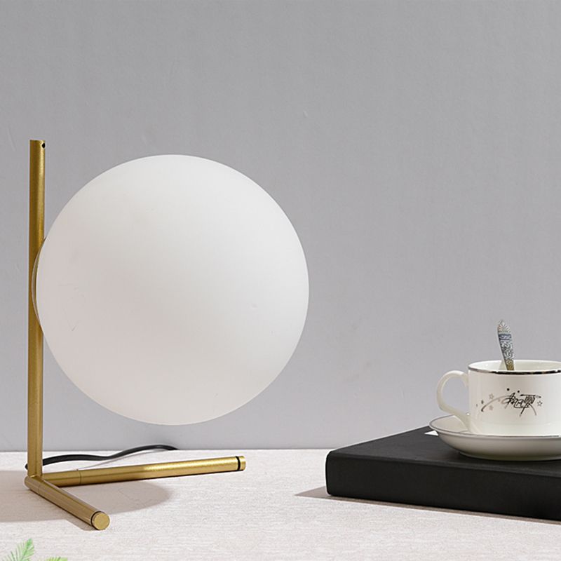 Opaline Glass Ball Night Lamp Nordic 1-Light Gold Table Light with Metal Rod Stand