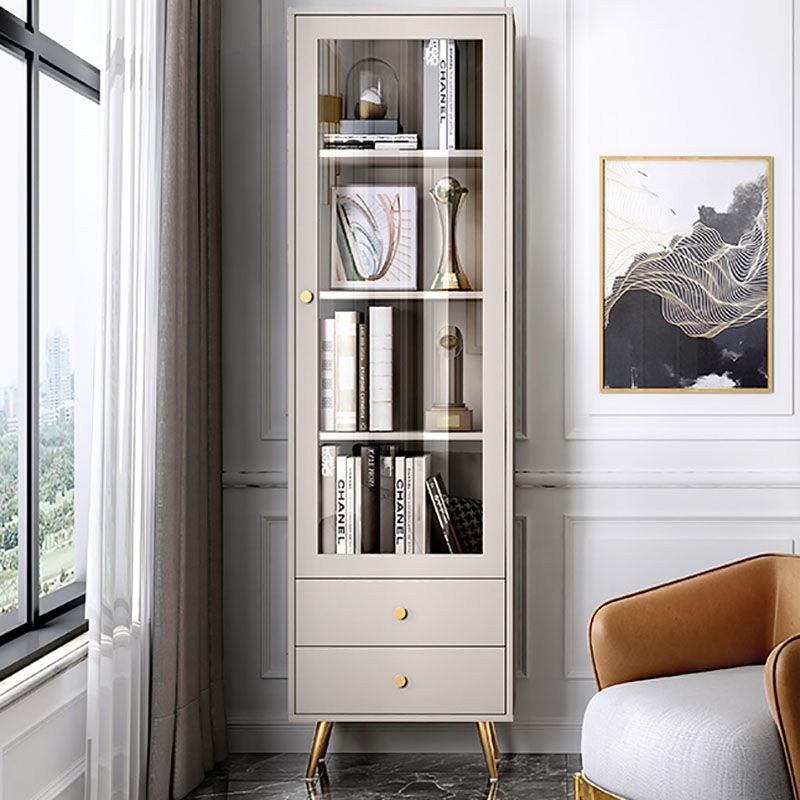 Glam Vertical Standard Bookcase Manufactured Wood Bookcase with Door and Drawers