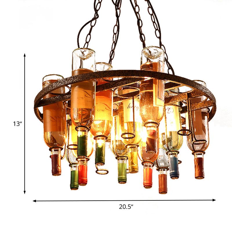 Wine Bottle Kitchen Island Chandelier Light Farmhouse Colorful Glass 3 Lights Rust Hanging Lamp