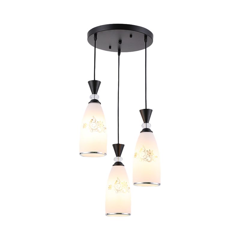 Gold/Black 3 Lights Multi Ceiling Light Modernist Opal Frosted Glass Dining Room Pendulum Lamp with Round Canopy
