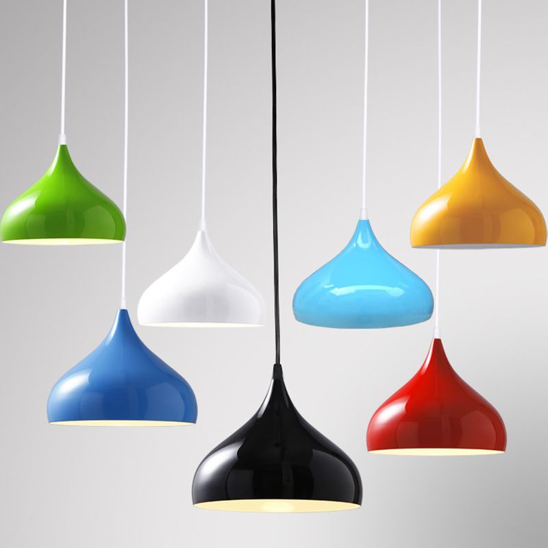 Glossy Finish Aluminum Simplicity Hanging Light 13.7" Wide Nordic Macaroon Style Lighting Pendant in Bedroom