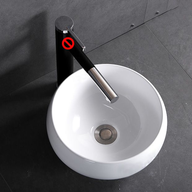 Modern Bathroom Sink Porcelain Pop-Up Drain Round Vessel Bathroom Sink
