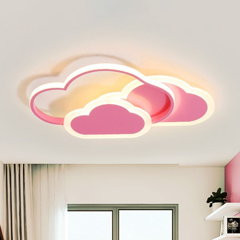 Lámpara empotrada de nube rosa para niños, lámpara LED acrílica montada en el techo, luz blanca/de 3 colores, 16,5 "/ 20,5" de largo