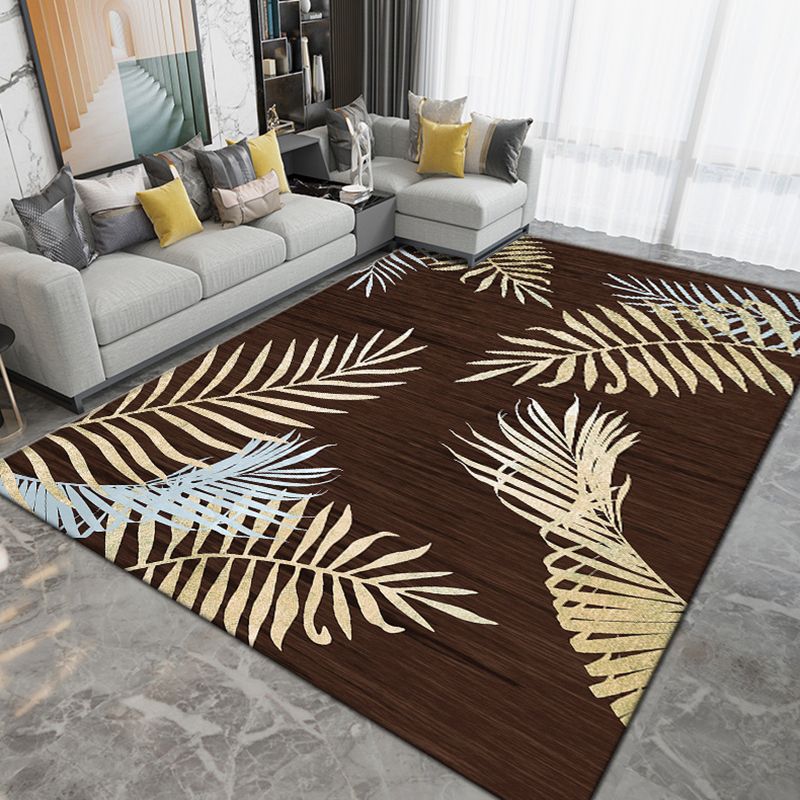 Simplicity Contemporary Area Rug Stylish Feather Pattern Carpet Polyester Non-Slip Backing Rug for Living Room