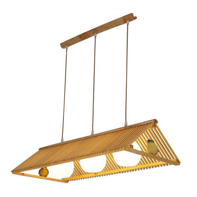 Triangle Island Pendant Asian Wood Pendant Lighting in Natural Wood