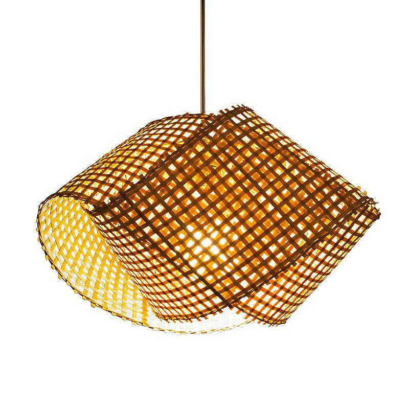 Twisted Bamboo Ceiling Light Asian Style 1 Bulb Wood Hanging Light Fixture for Restaurant