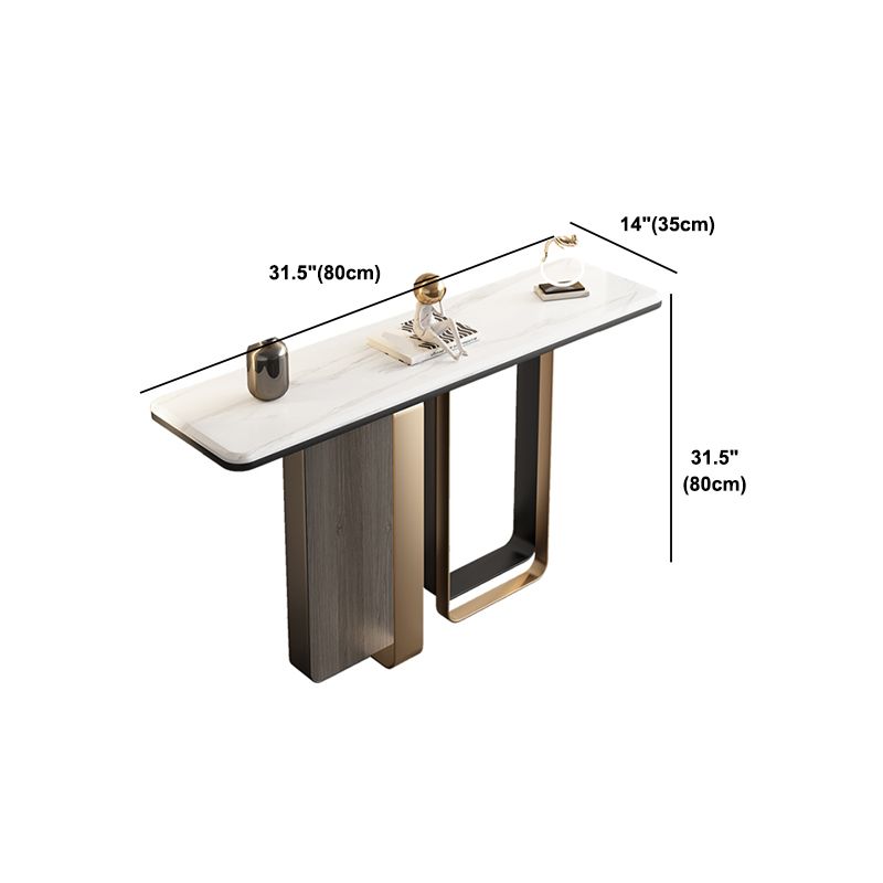 Glam Rectangle Stone Table, 31.49" H Console Accent Table in White for Hall
