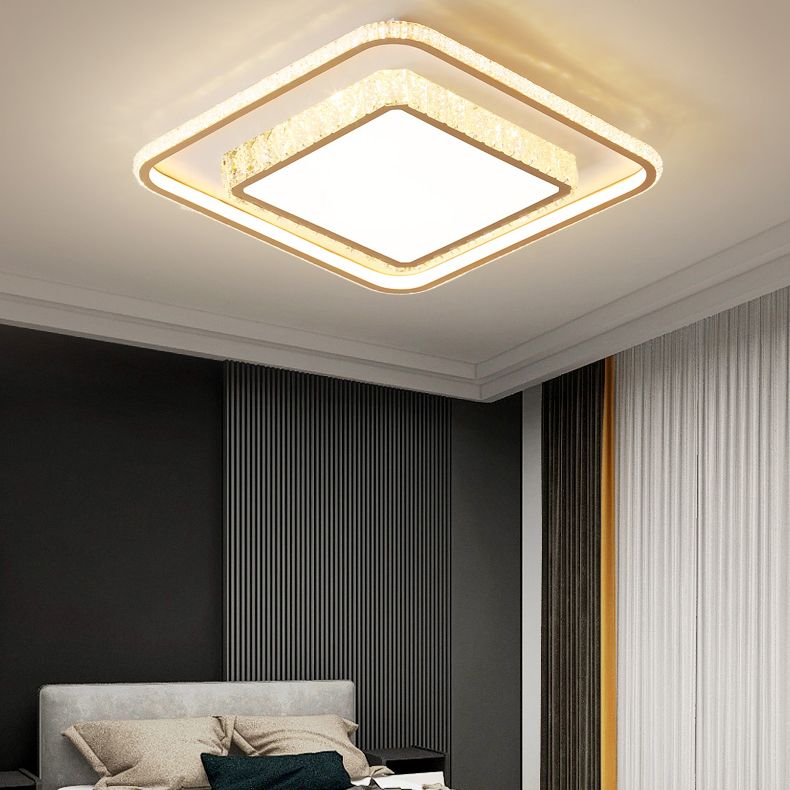 Lampe de plafond LED en cristal de forme géométrique de Style Simple moderne en fer 2 lumières pour chambre à coucher