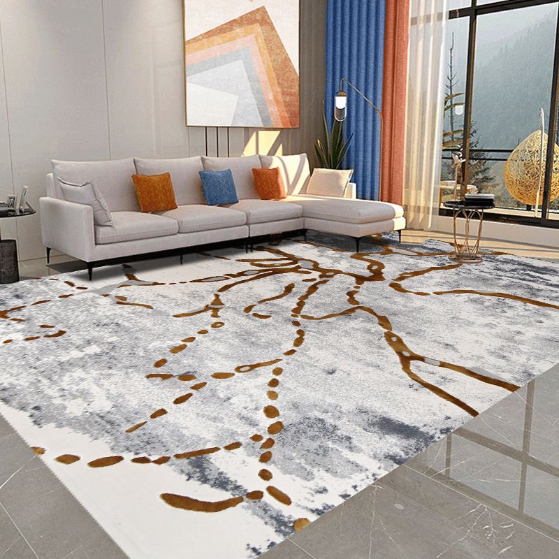 White Graphic Rug Polyester Modern Rug Stain Resistant Rug for Home Decoration