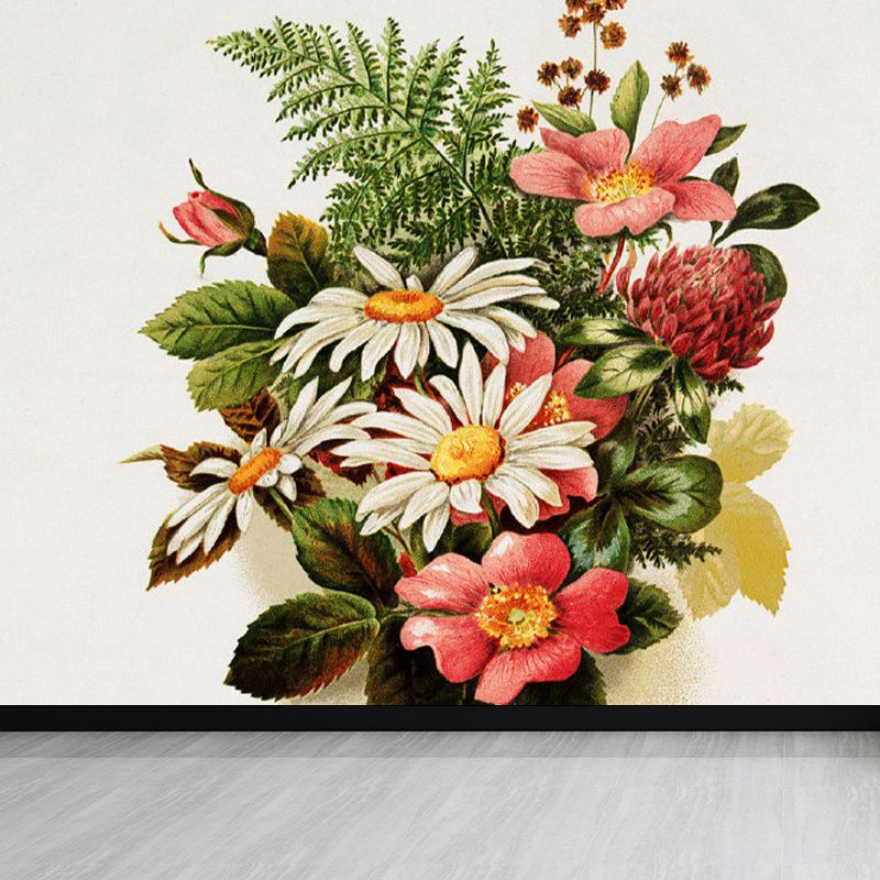 Green Modern Mural Wallpaper Huge Pretty Flower Bouquet Wall Decor for Dining Room