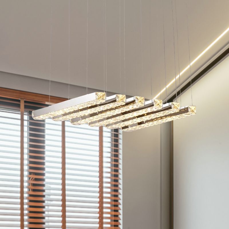 Lineal Living Room Techo Candelier Estilo simple Cristal K9 6/9 Cabezas plateadas Luz colgante en luz cálida/blanca