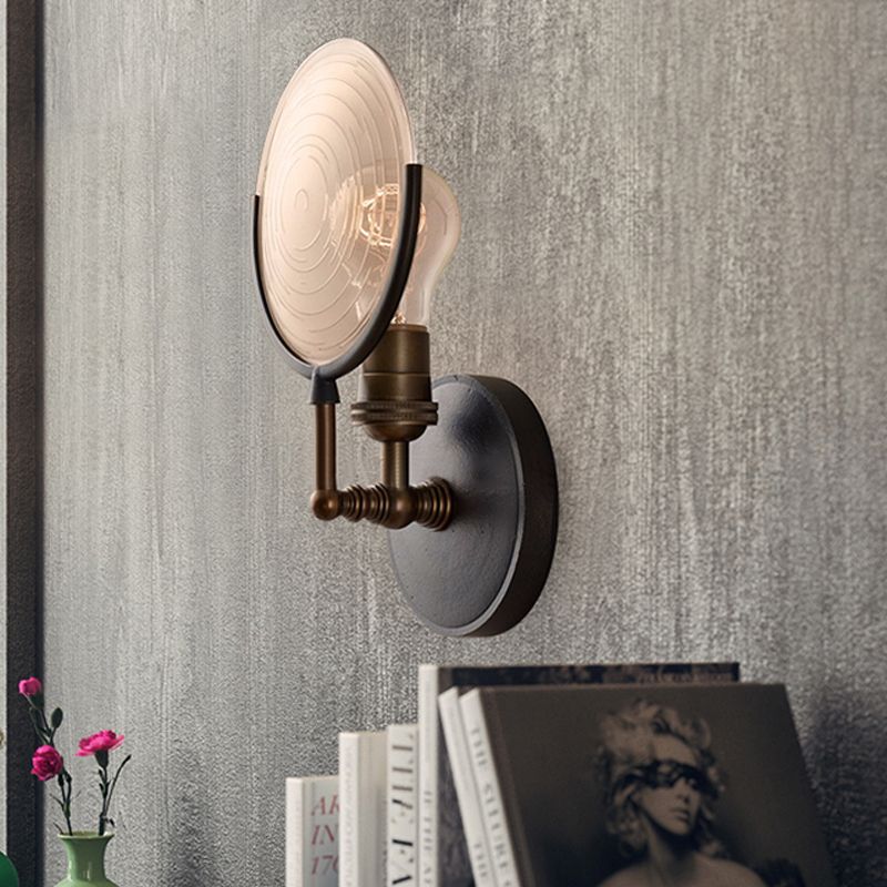 Funzione tradizionale di luce armato armato 11,5 "/24" larghezza 1 testa a parete nera con lampada a parete con vetro smerigliato rotondo deco