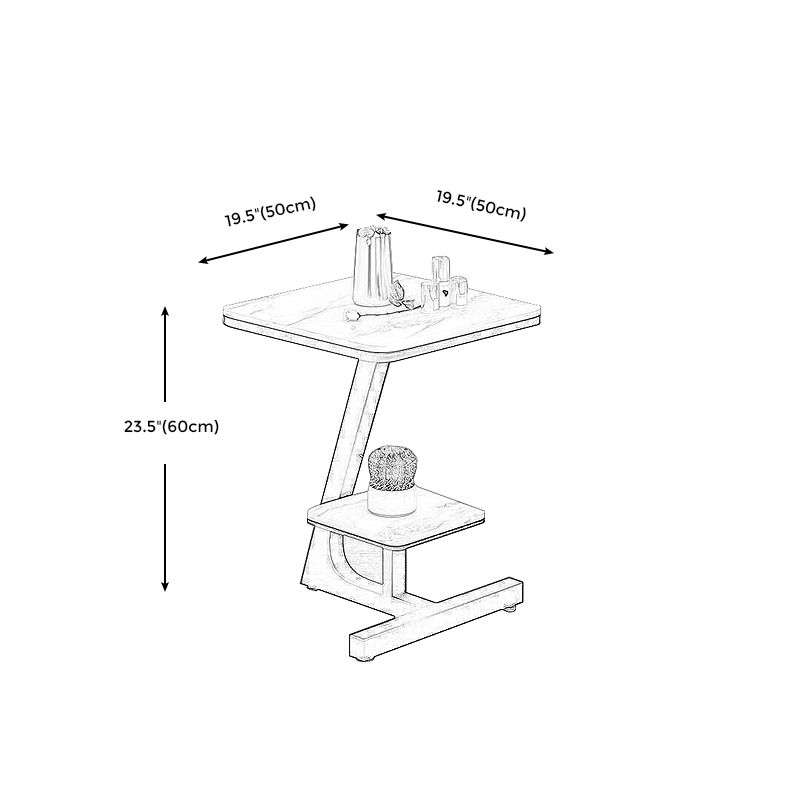 Modern Square Marble Top End Table Two-Tier Side Table with Iron Frame