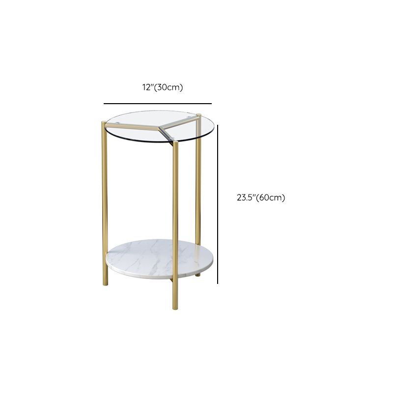 23.62" Tall Modernism Side Table Gold Glass Top Side End Table
