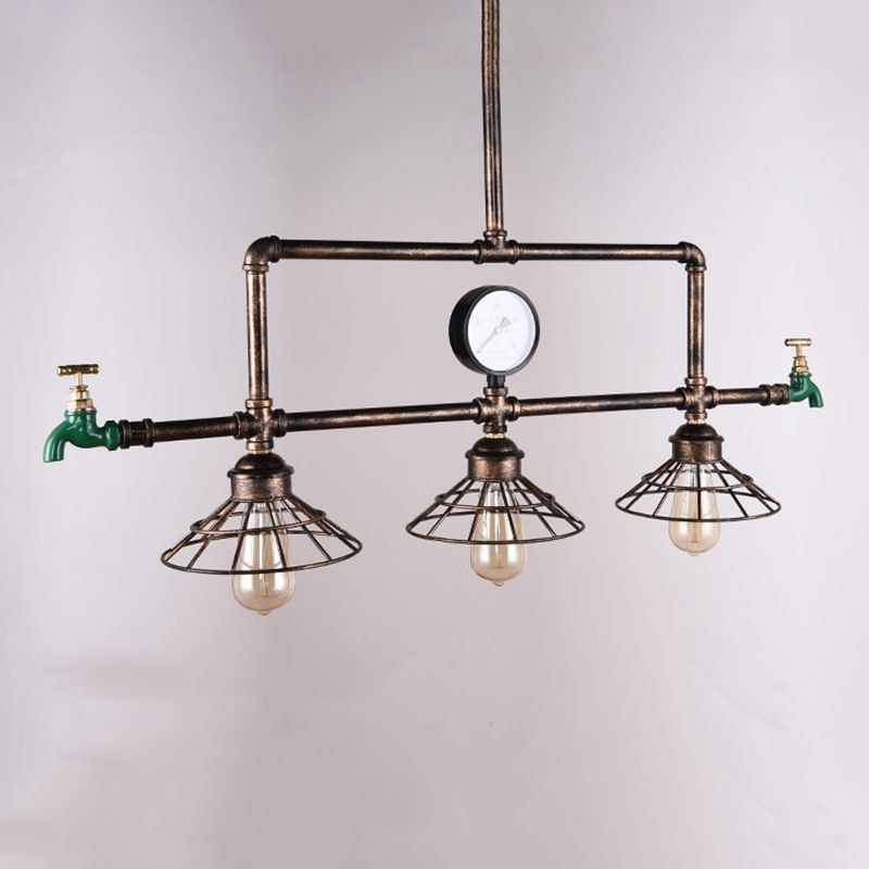 Cage Metal Isola sospesa Luce in stile industriale Isola lampadario Isola Luce in ruggine