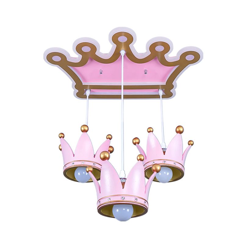 Crown Resin Ceiling Flush Mount Light Cartoon 3 Heads Pink Flush Mounted Lamp with Drapes