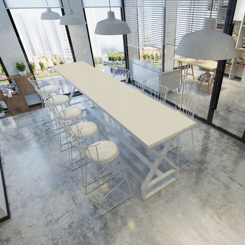 Pine Wood Bar Dining Table Traditional Luxury Rectangle Bar Table with Trestle Base