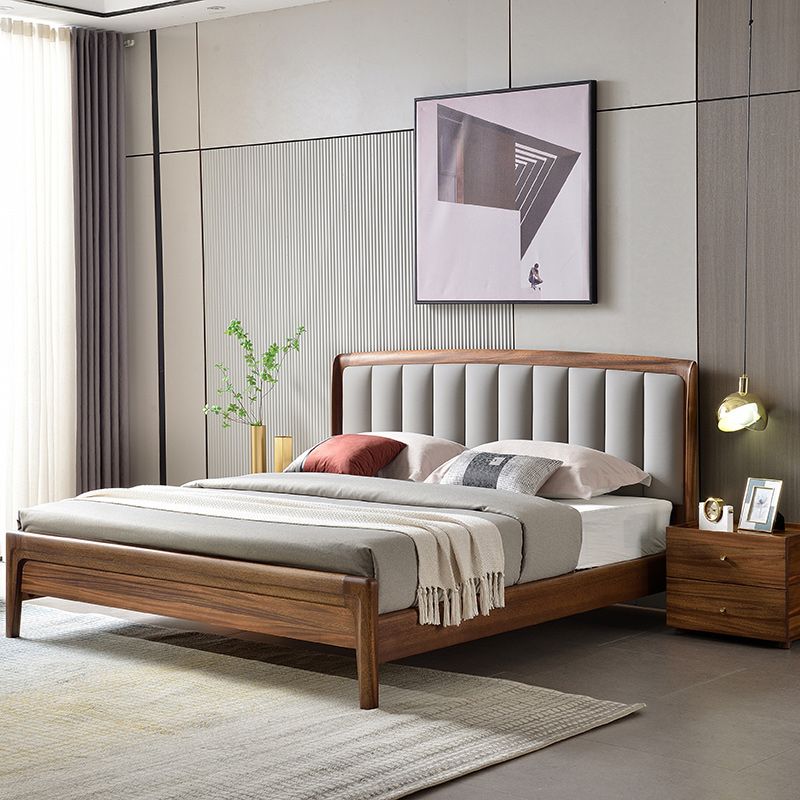 Upholstered Headboard Standard Bed Walnut Bed Frame with Legs