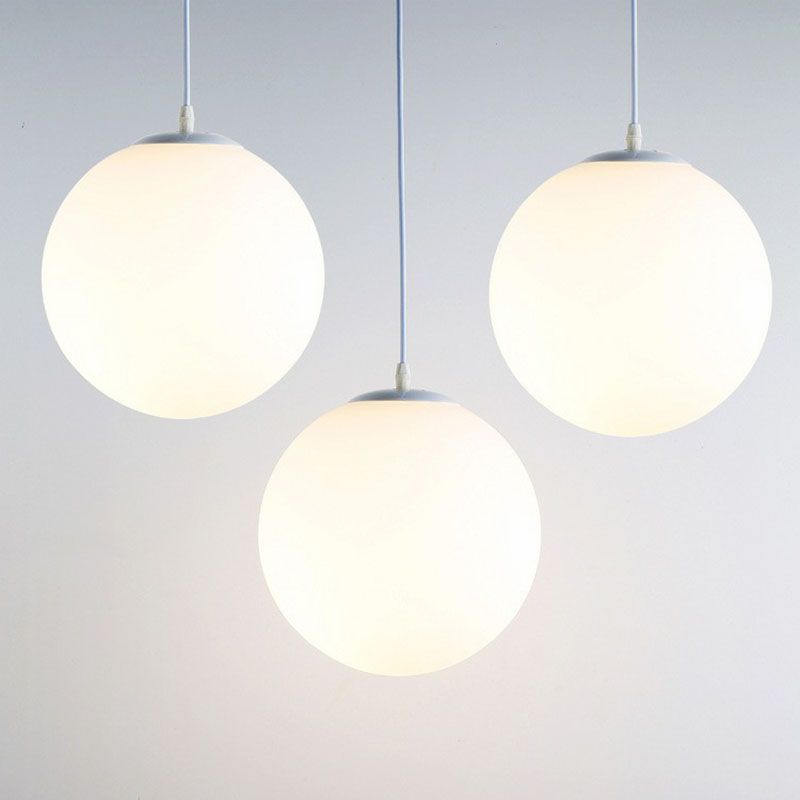 Single Restaurant Hanging Light Minimalist White Ceiling Lamp with Sphere Opal Glass Shade