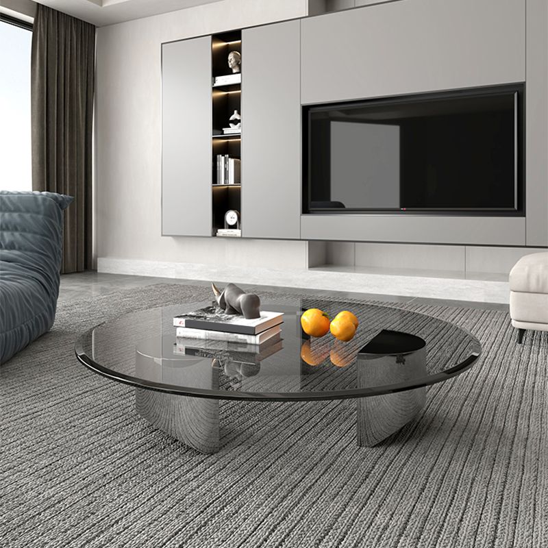 Glass Single Coffee Table Tropical Round Cocktail Table with 3 Legs