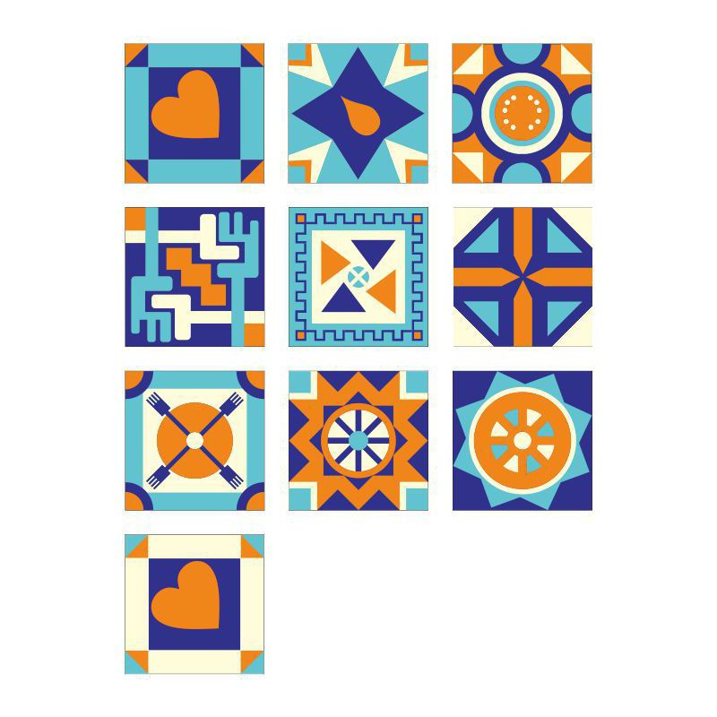 Contemporary Geometric Wallpapers Orange-Blue Self Sticking Wall Covering for Bedroom