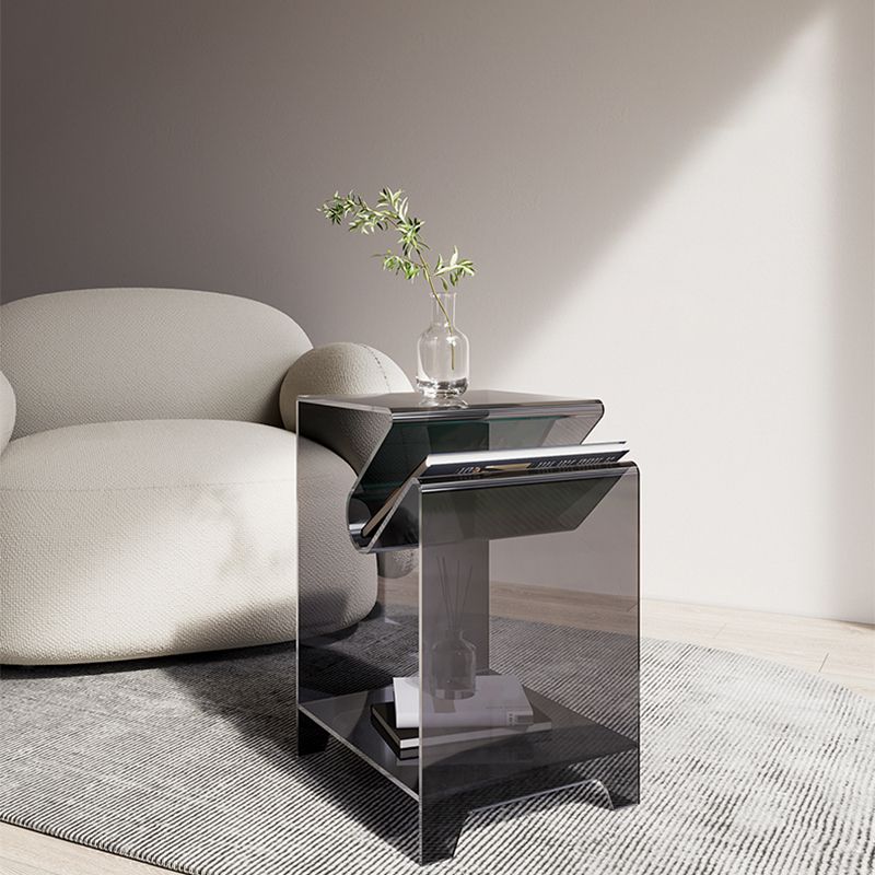 Plastic Double Tier End Table Rectangular Corner Table with Storage