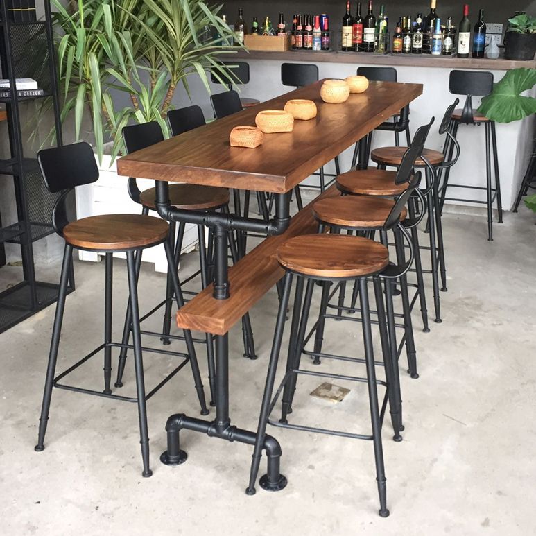 Industrial Style Brown Bar Table Solid Wood Milk Tea Shop Casual Bar Table