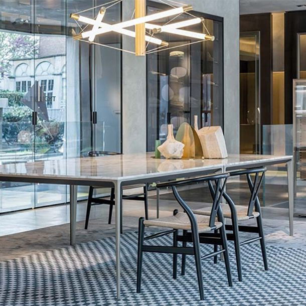 Mesa de comedor de piedra rectángulo contemporáneo de 4 pies para comedor de piedra para interiores