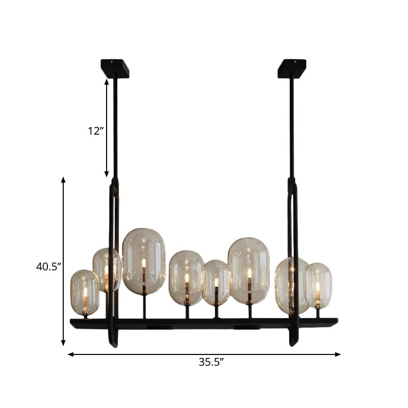 Capsule Restaurant Island Lighting Industrial Amber Verre 6/8 Bulbes Black Hanging Lightture