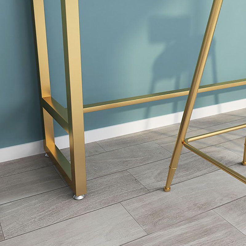 Glam Rectangle Stone Pub Bar Table Indoor Gold Iron Bar Dining Table with Trestle Pedestal