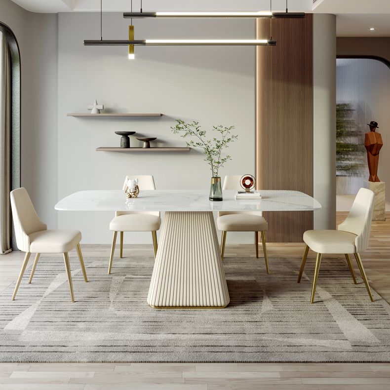 Modern Style 1/2/5/7 Pieces Dining Room Table Rectangle Stone Furniture in White