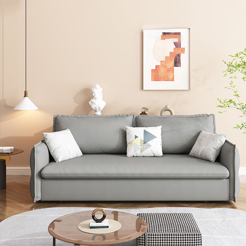 Contemporary Grey Bonded Leather Sleeper Sofa with Storage and Square Arms