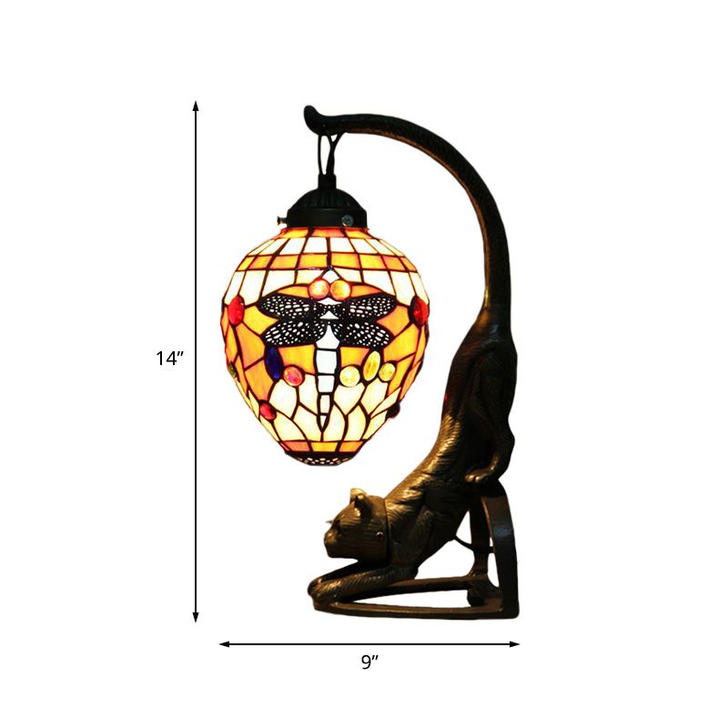 Cut Glass Dragonfly Desk Lighting Baroque Style 1 Light Red/Green Cat Table Light for Bedroom
