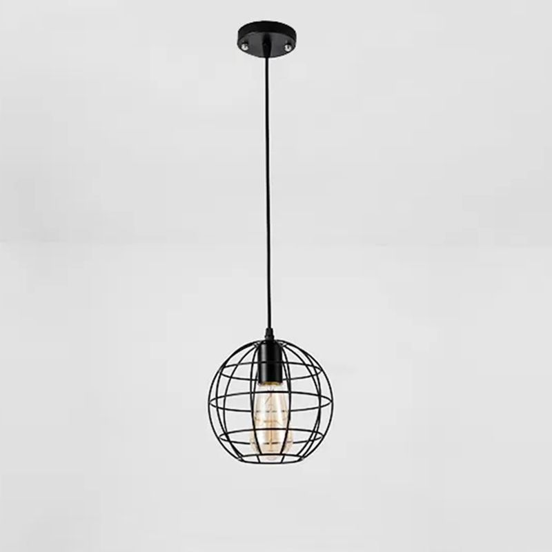 Zwart metalen 1 lichte hanglamp indsutriale retro sferische kooi hangende lamp voor restaurant