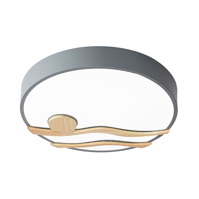 Weiße/graue Oberfläche, runde Deckenleuchte, moderne LED-Einbauleuchte aus Eisen für Schlafzimmer, 16"/19,5" breit