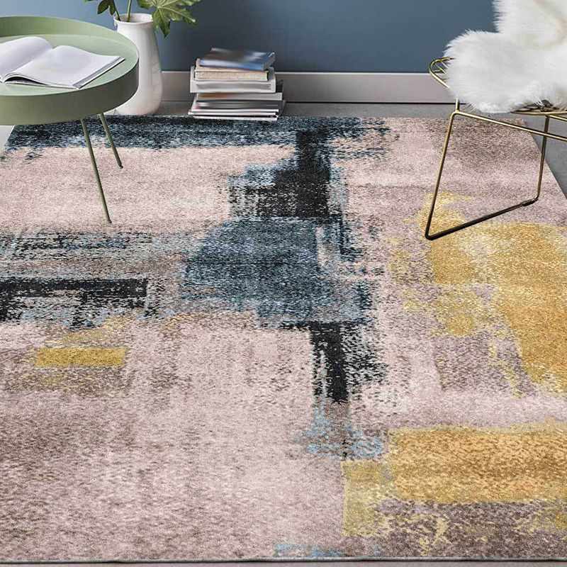 Yellow and Grey Industrial Rug Polyester Brushstroke Rug Washable Non-Slip Backing Carpet for Living Room