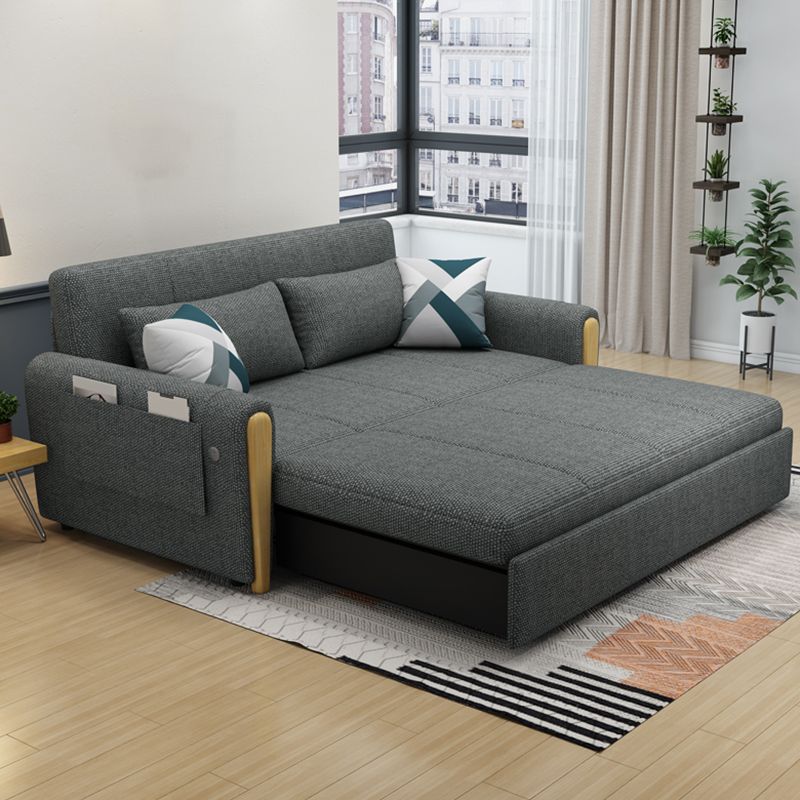 30.7" Wide Futon Sofa Bed with Storage Foldable Linen Gray Scandinavian