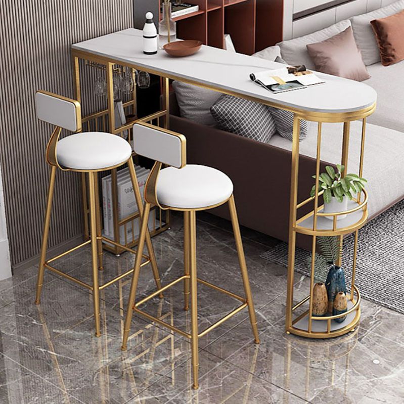 Glam Style Cocktail Bar Table 42-inch Height Metal Base Bar Storage Table