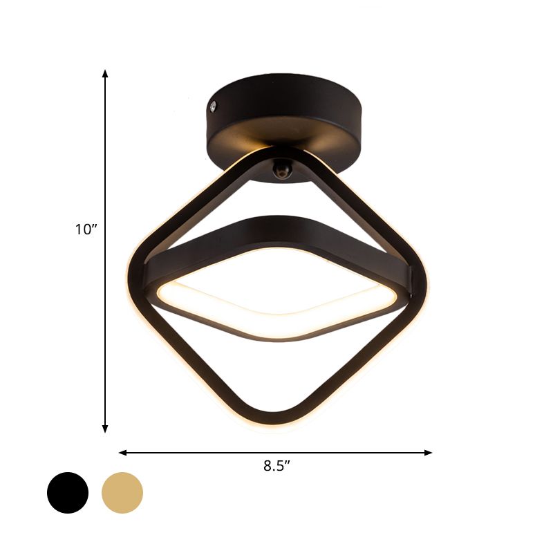 Acrylic 2-Square Frame Flushmount Simple LED Flush Mount Lighting in Black/Gold for Corridor, Warm/White Light
