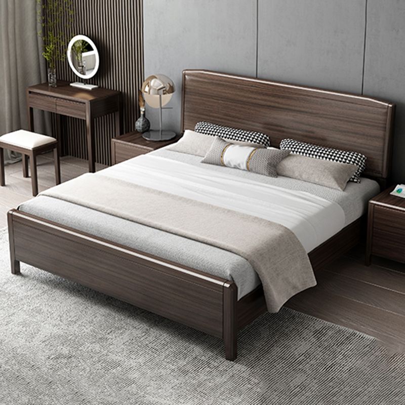 Mid-century Wood Walnut Bed Frame 85-In D Panel Bed Frame in Brown